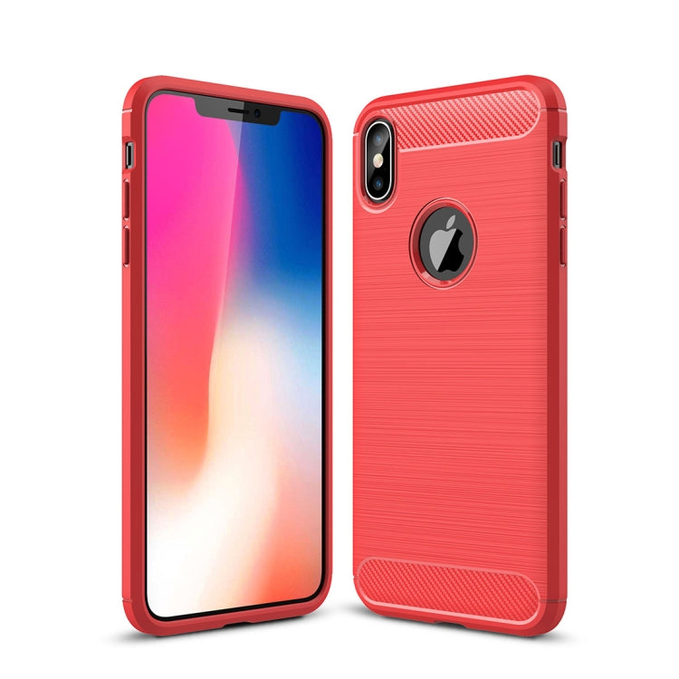 Per iPhone XS Max Custodia protettiva posteriore protettiva in TPU antiurto in fibra di carbonio con texture spazzolata, For iPhone XS Max, For XS Max