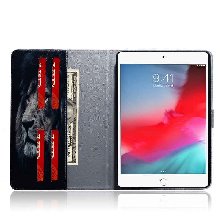 Custodia in pelle con chiusura orizzontale con motivo leone per iPad Mini (2019) / 4/3/2/1, con supporto, slot per carte e portafoglio, For iPad Mini (2019) / 4 / 3 / 2 / 1