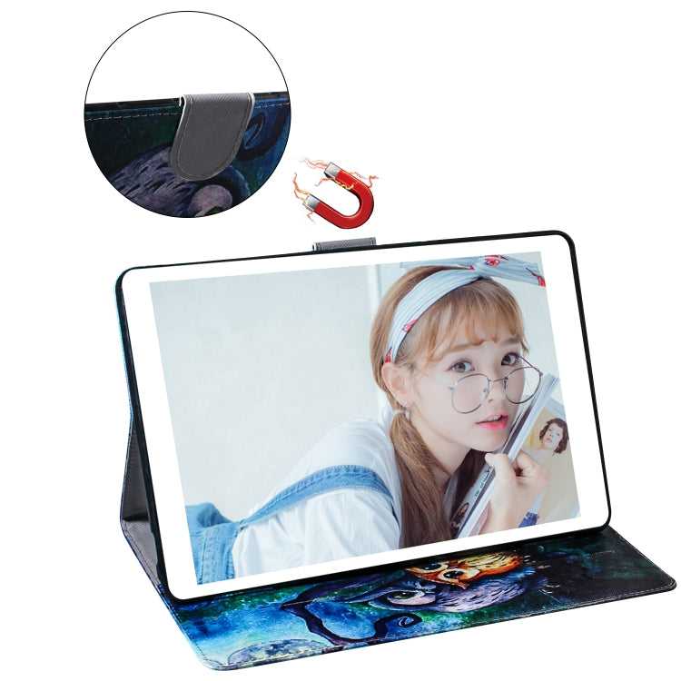 Custodia in pelle con chiusura orizzontale con motivo gufo petrolifero per iPad Mini (2019) / 4/3/2/1, con supporto, slot per carte e portafoglio, For iPad Mini (2019) / 4 / 3 / 2 / 1