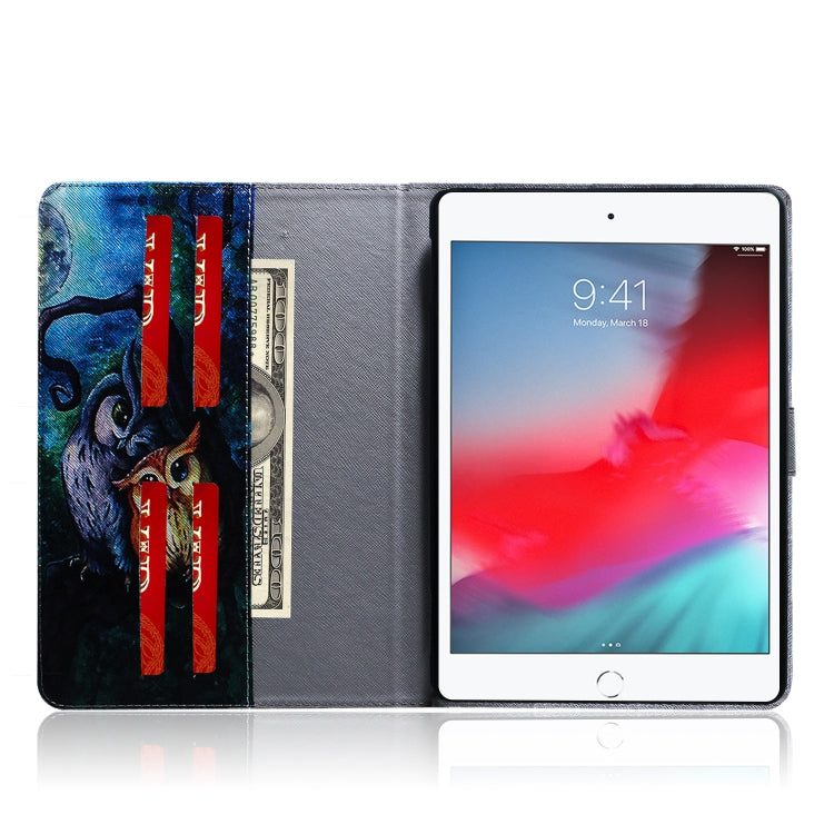 Custodia in pelle con chiusura orizzontale con motivo gufo petrolifero per iPad Mini (2019) / 4/3/2/1, con supporto, slot per carte e portafoglio, For iPad Mini (2019) / 4 / 3 / 2 / 1