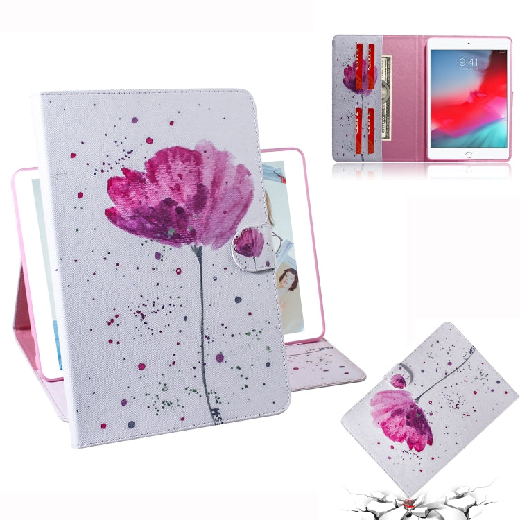 Custodia in pelle con chiusura orizzontale con motivo orchidee viola per iPad Mini (2019) / 4/3/2/1, con supporto, slot per carte e portafoglio, For iPad Mini (2019) / 4 / 3 / 2 / 1