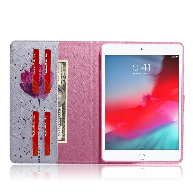 Custodia in pelle con chiusura orizzontale con motivo orchidee viola per iPad Mini (2019) / 4/3/2/1, con supporto, slot per carte e portafoglio, For iPad Mini (2019) / 4 / 3 / 2 / 1