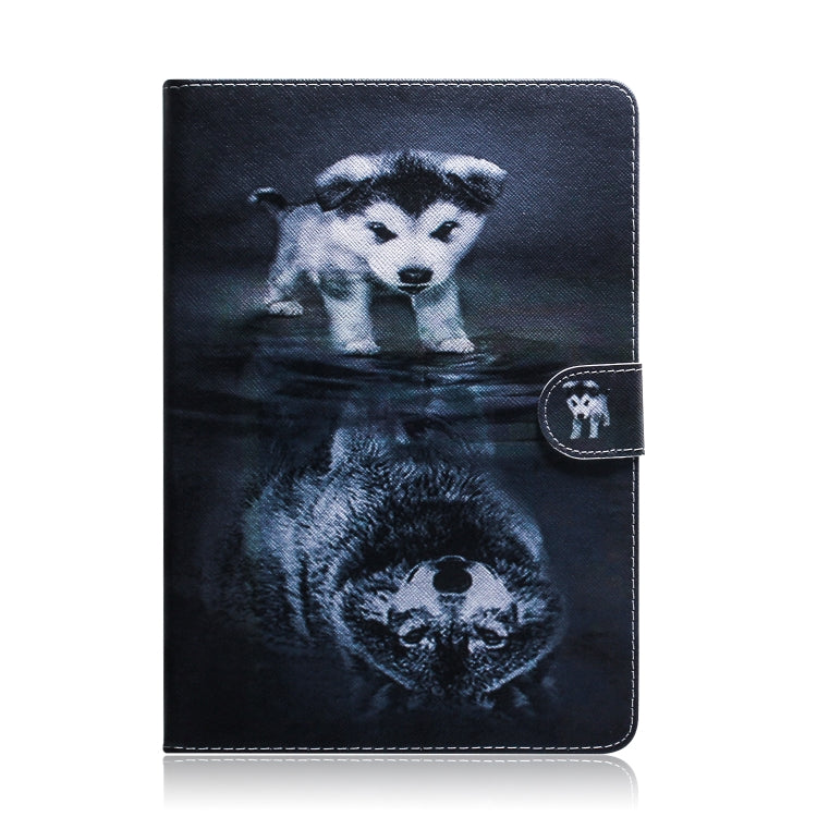 Custodia in pelle con chiusura orizzontale con motivo lupo e cane per iPad Mini (2019) / 4/3/2/1, con supporto, slot per carte e portafoglio, For iPad Mini (2019) / 4 / 3 / 2 / 1