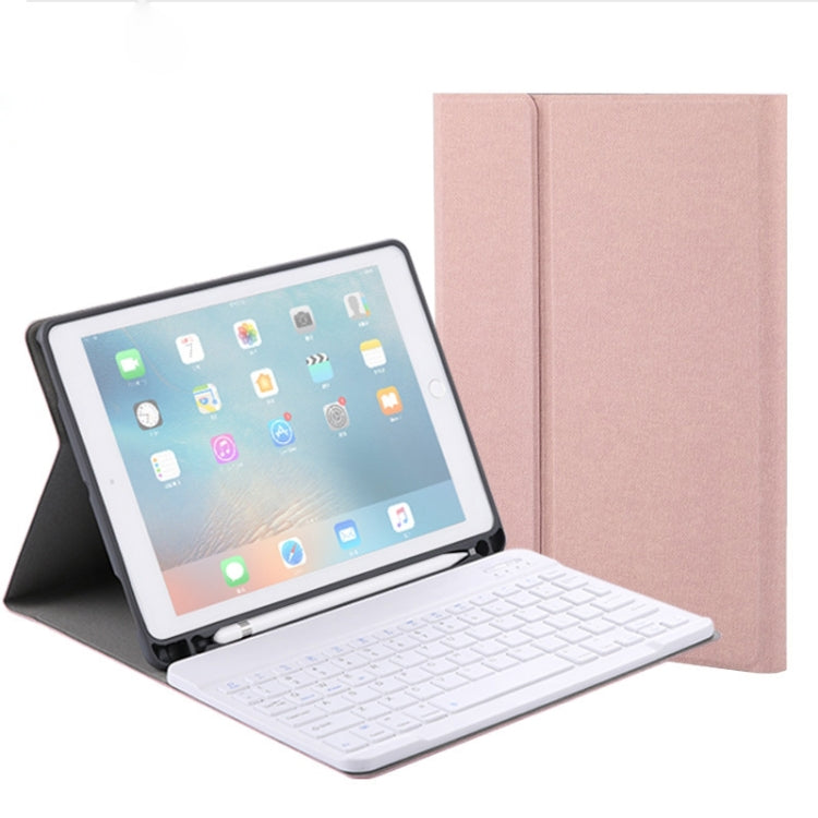 RK508 Per iPad Air 2 e Air 1 / Pro 9,7 pollici e iPad 2017 e iPad 2018 Custodia per tablet in pelle con texture in seta staccabile in plastica, tastiera Bluetooth, con supporto e funzione slot per penna