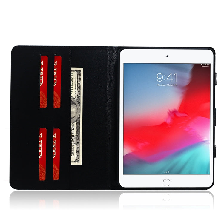 Custodia in pelle con chiusura orizzontale con motivo gatto a mezza faccia per iPad Mini (2019) / Mini 1/2/3/4, con supporto, slot per carte e portafoglio, For iPad Mini(2019) / Mini 1 / 2 / 3 / 4