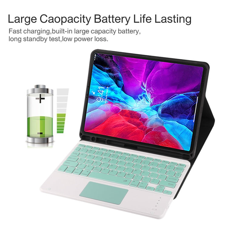 TG11BC Custodia tablet staccabile in pelle microfibra Bluetooth con tastiera verde per iPad Pro 11 pollici (2020), con touchpad, slot per penna e supporto, Green Keyboard
