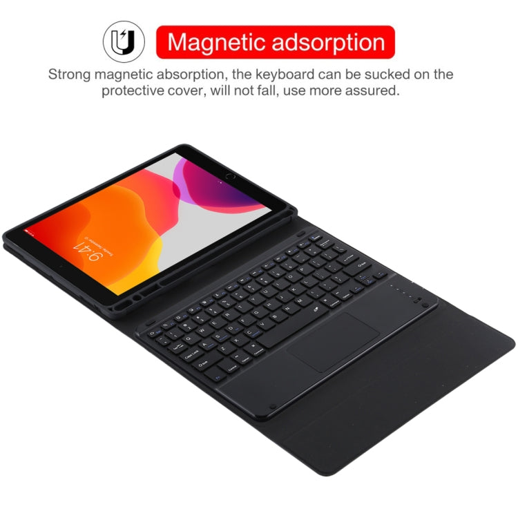 TG-102BC Tastiera Bluetooth nera staccabile + Custodia tablet in pelle microfibra per iPad 10,2 pollici / iPad Air (2019), con touch pad, slot per penna e supporto, TG-102BC