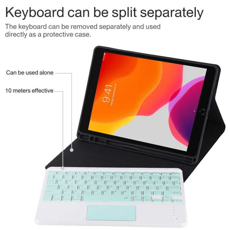 TG-102BC Tastiera verde Bluetooth staccabile + Custodia tablet in pelle microfibra per iPad 10,2 pollici / iPad Air (2019), con touch pad, slot per penna e supporto, Green Keyboard