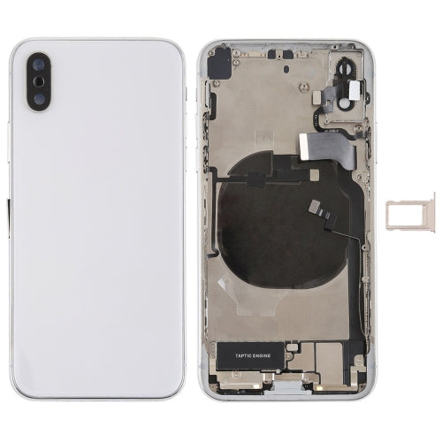 Gruppo cover posteriore batteria con tasti laterali, vibrazione, altoparlante, suoneria, cicalino, pulsante di accensione, cavo flessibile per pulsante volume, vassoio scheda e adesivo batteria per iPhone X, For iPhone X