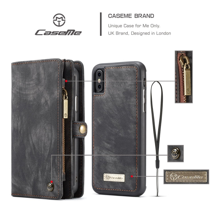 Per iPhone XS Max Custodia in pelle CaseMe staccabile multifunzionale con chiusura orizzontale con slot per schede e supporto, portafoglio con cerniera e cornice per foto, For iPhone XS Max