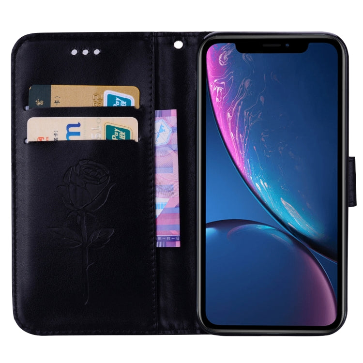 Per iPhone XR Custodia in pelle PU con chiusura orizzontale in rilievo rosa, con supporto, slot per carte e portafoglio, For XR