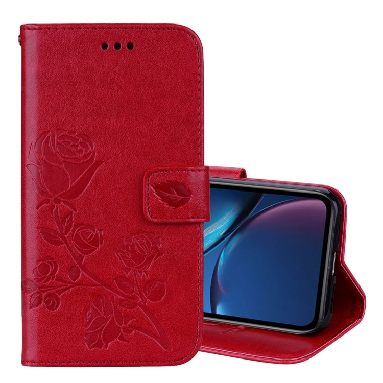 Per iPhone XR Custodia in pelle PU con chiusura orizzontale in rilievo rosa, con supporto, slot per carte e portafoglio, For XR