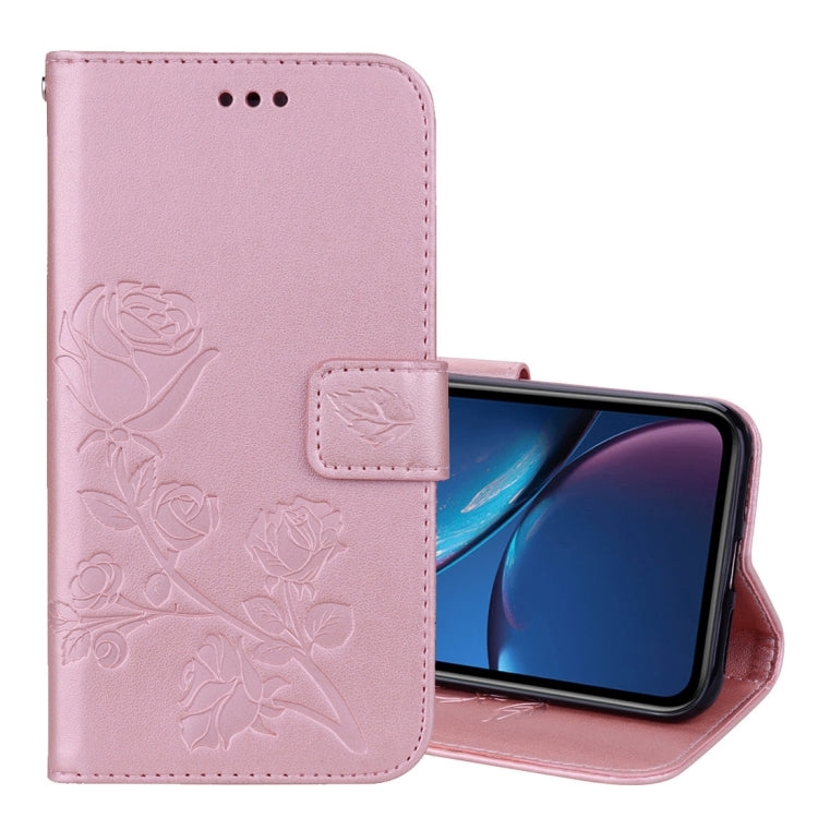 Per iPhone XR Custodia in pelle PU con chiusura orizzontale in rilievo rosa, con supporto, slot per carte e portafoglio, For XR