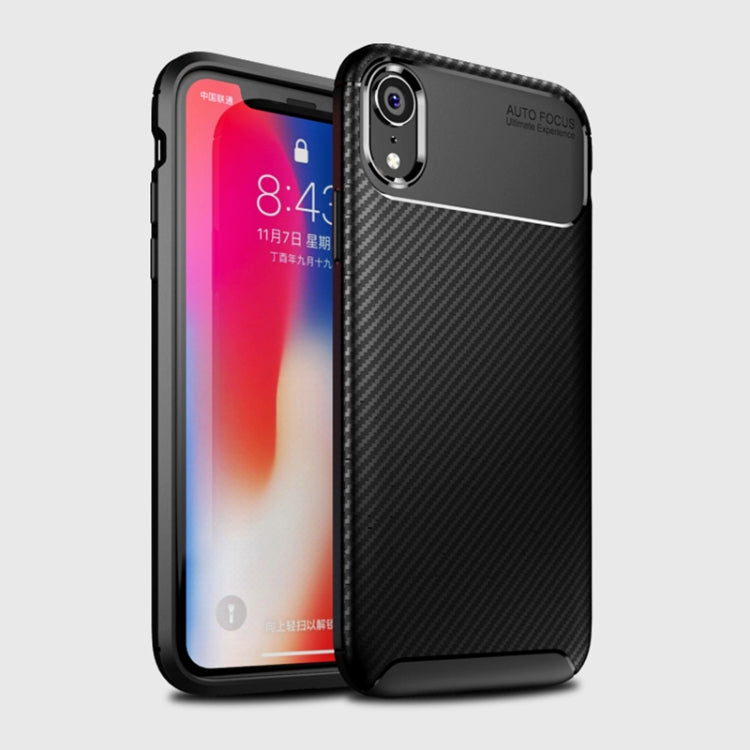 Per iPhone XR Custodia in TPU antiurto con struttura in fibra di carbonio a forma di scarabeo, For iPhone XR