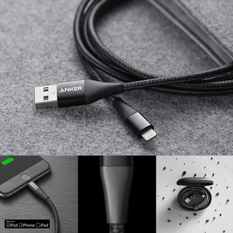 ANKER A8452 Powerline+ II Cavo dati di ricarica per carrelli estraibili in nylon certificato Apple MFI da USB a 8 pin, lunghezza: 0,9 m, A8452 8 Pin 0.9m Black, A8452 8 Pin 0.9m Gold, A8452 8 Pin 0.9m Red, A8452 8 Pin 0.9m Silver