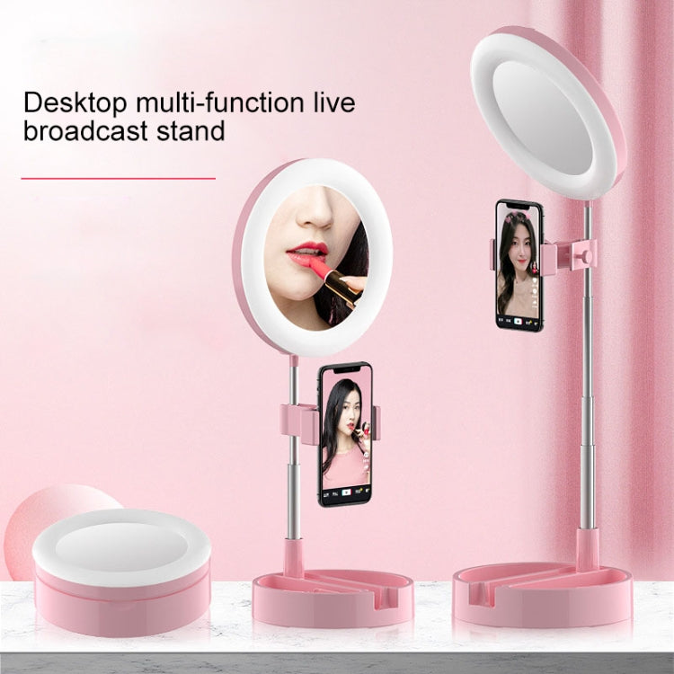 WK G3 Folding Storage Type Multifunctional Tabletop Live Light Makeup Mirror Stand, G3 (Black), G3 (Pink), G3 (White)