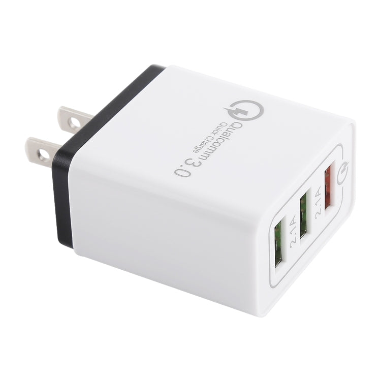 AR-QC-03 Caricatore da viaggio caricabatterie rapido con 3 porte USB 2.1A, presa USA, AR-QC-03 US, AR-QC-03 US Plug Blue
