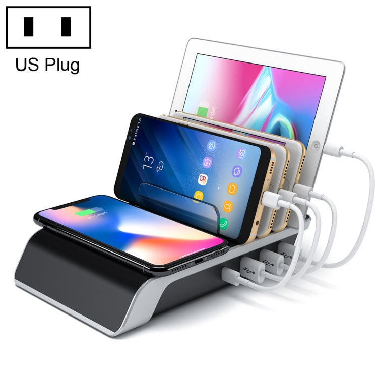 HQ-UD09 Supporto da tavolo per telefono con caricabatterie wireless standard Qi a 4 porte USB, spina americana, US Plug