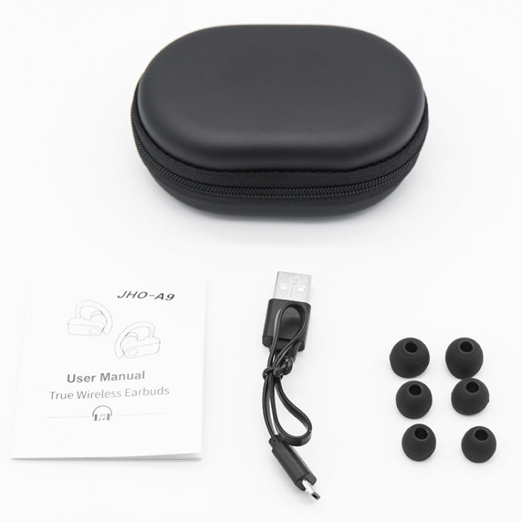 JHO-A9 TWS Auricolare Bluetooth wireless con orecchio sospeso con ricarica + custodia con cerniera integrata, supporto controllo vocale, JHO-A9