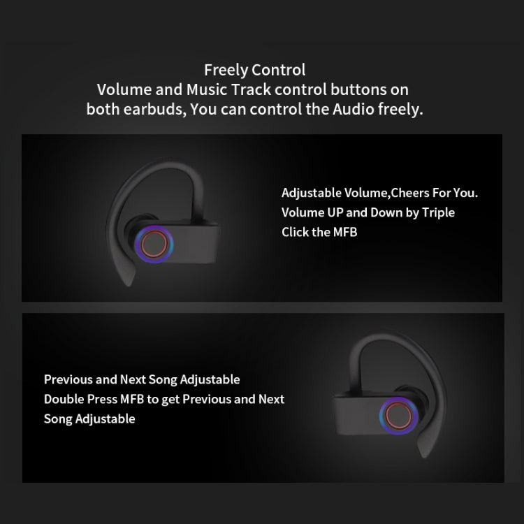 JHO-A9 TWS Auricolare Bluetooth wireless con orecchio sospeso con ricarica + custodia con cerniera integrata, supporto controllo vocale, JHO-A9