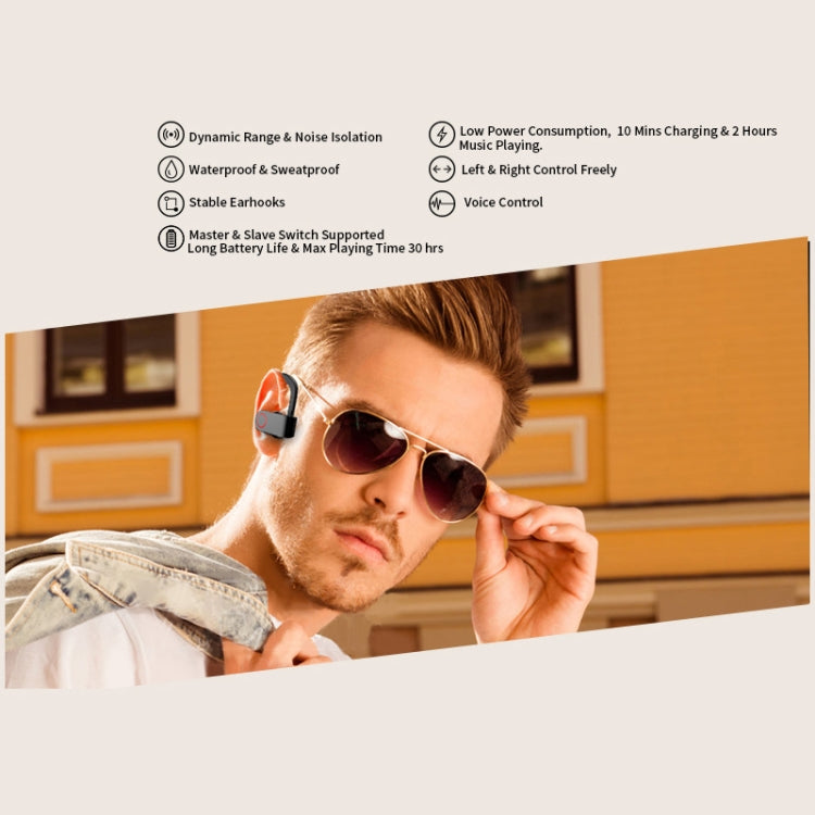 JHO-A9 TWS Auricolare Bluetooth wireless con orecchio sospeso con ricarica + custodia con cerniera integrata, supporto controllo vocale, JHO-A9