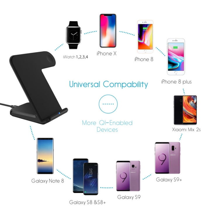 Caricabatterie wireless magnetico verticale F11 per ricarica QI di telefoni cellulari standard e serie Apple Watch