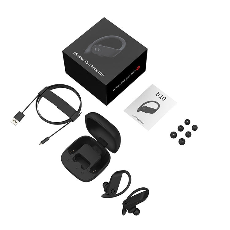 b10 TWS Bluetooth 5.0 Auricolare sportivo Bluetooth wireless con orecchio sospeso con scatola di ricarica magnetica, supporto per chiamate, Siri e scatola di ricarica Ricarica wireless, b10