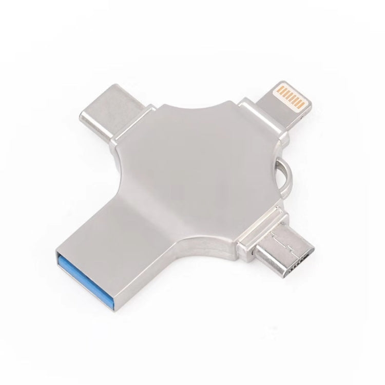 Cross 4 in 1 128GB 8 Pin + Micro USB + USB-C / Type-C + Disco Flash in metallo USB 3.0, 128GB