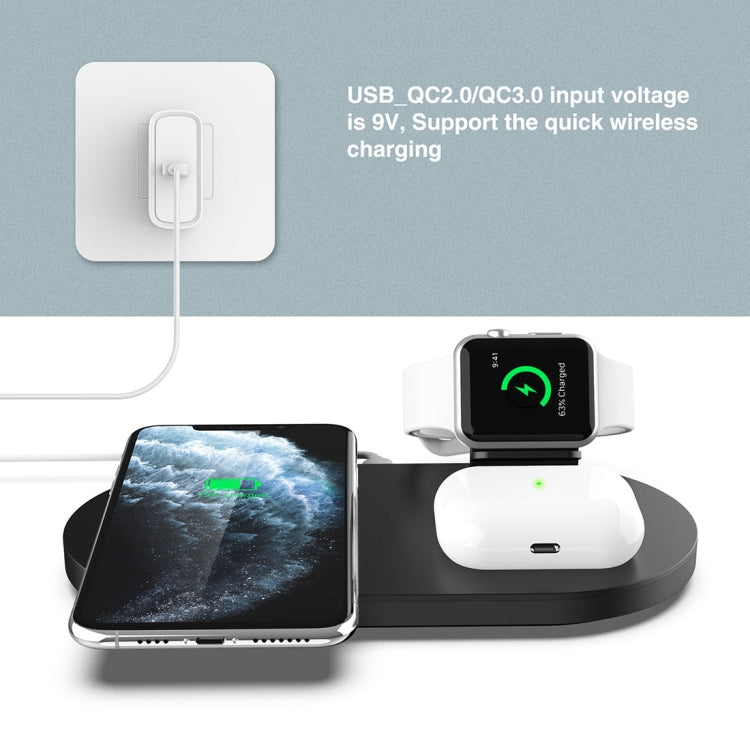 A04 Caricabatterie wireless standard Qi multifunzione 3 in 1 per telefoni cellulari, iWatch e AirPods