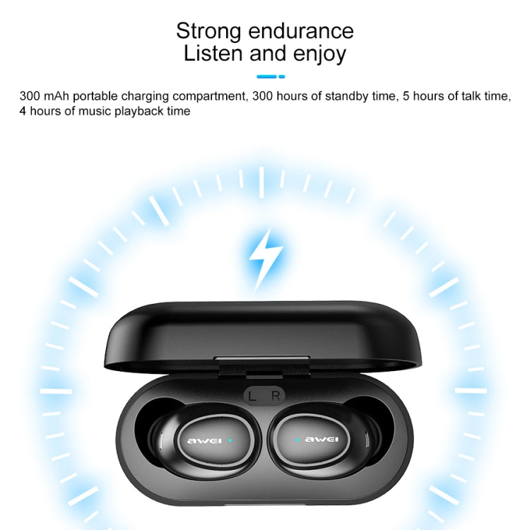Awei T6 TWS Bluetooth V5.0 Ture Auricolare sportivo wireless con custodia di ricarica