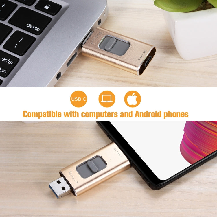 Richwell Disco flash push-pull in metallo 3 in 1 128G Type-C + 8 pin + USB 3.0 con funzione OTG