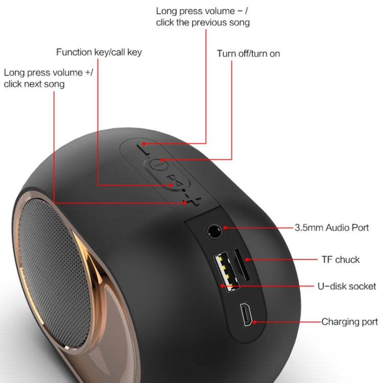 Altoparlante Bluetooth wireless per bassi impermeabile da esterno X6 TWS 5W, supporto vivavoce / USB / AUX / scheda TF