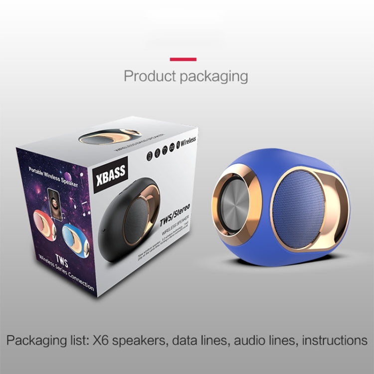 Altoparlante Bluetooth wireless per bassi impermeabile da esterno X6 TWS 5W, supporto vivavoce / USB / AUX / scheda TF