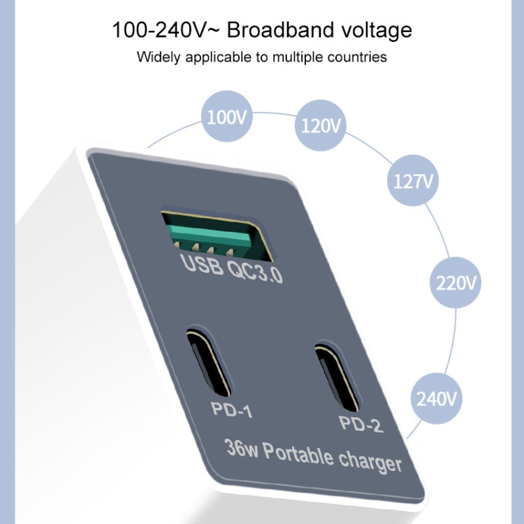 WLX-X3 Caricatore USB multifunzione portatile pieghevole da 36 W a 90 gradi, presa americana