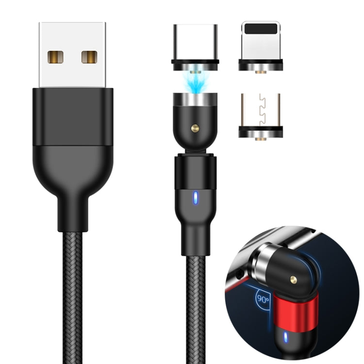 Uscita 2 m 2 A 3 in 1 USB a 8 pin + USB-C / Type-C + cavo di ricarica magnetico rotante intrecciato in nylon micro USB, 2m 3 in 1, 2m  3 in 1