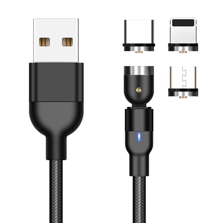 Uscita 2 m 2 A 3 in 1 USB a 8 pin + USB-C / Type-C + cavo di ricarica magnetico rotante intrecciato in nylon micro USB, 2m 3 in 1, 2m  3 in 1