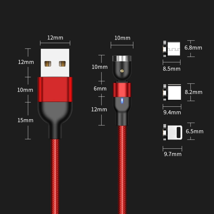 Uscita 2 m 2 A 3 in 1 USB a 8 pin + USB-C / Type-C + cavo di ricarica magnetico rotante intrecciato in nylon micro USB, 2m 3 in 1, 2m  3 in 1