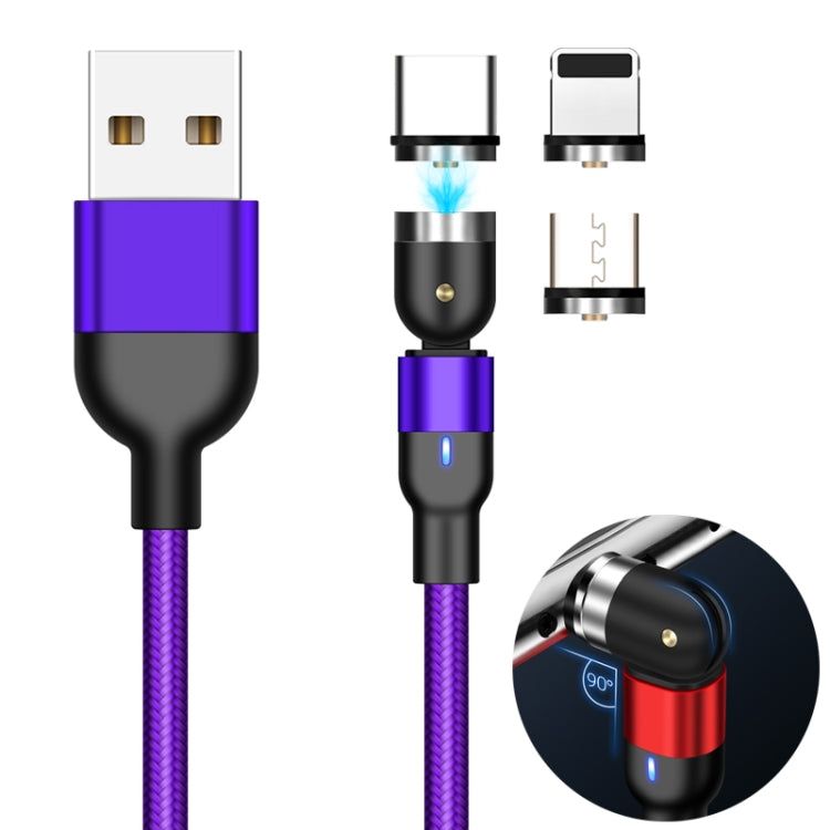 Uscita 2 m 2 A 3 in 1 USB a 8 pin + USB-C / Type-C + cavo di ricarica magnetico rotante intrecciato in nylon micro USB, 2m 3 in 1, 2m  3 in 1