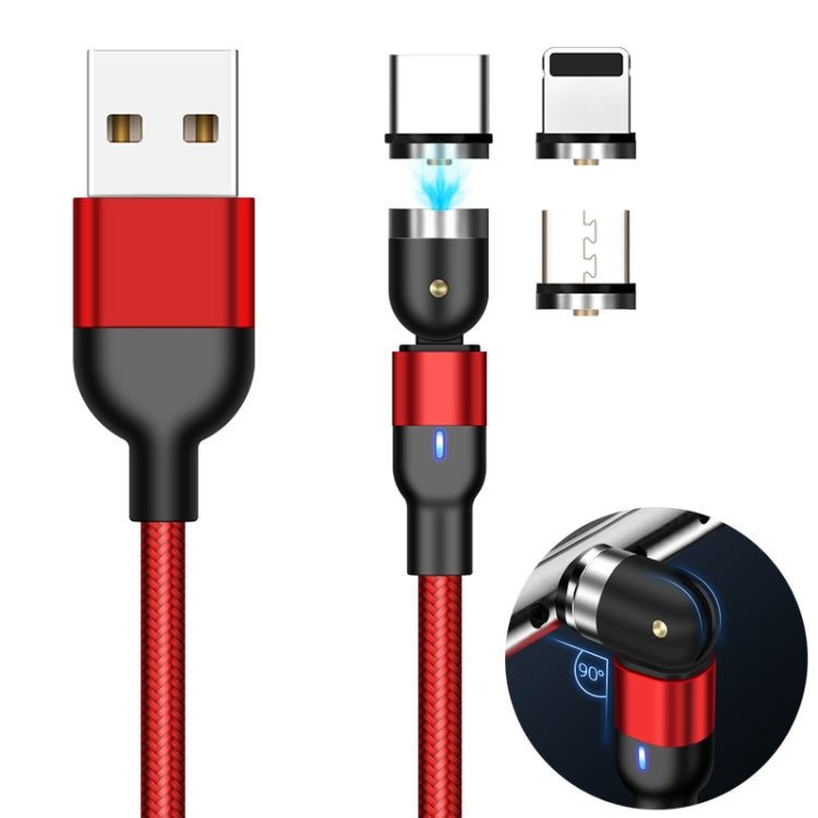 Uscita 2 m 2 A 3 in 1 USB a 8 pin + USB-C / Type-C + cavo di ricarica magnetico rotante intrecciato in nylon micro USB, 2m 3 in 1, 2m  3 in 1