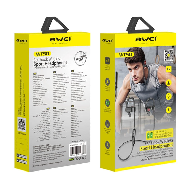 Awei WT50 IPX4 Auricolare Bluetooth wireless montato sull'orecchio impermeabile con microfono, WT50