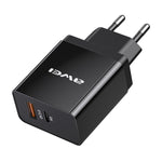 awei C-980 18W PD USB-C / Type-C + QC 3.0 Interfaccia USB Caricabatterie da viaggio a ricarica rapida, presa EU
