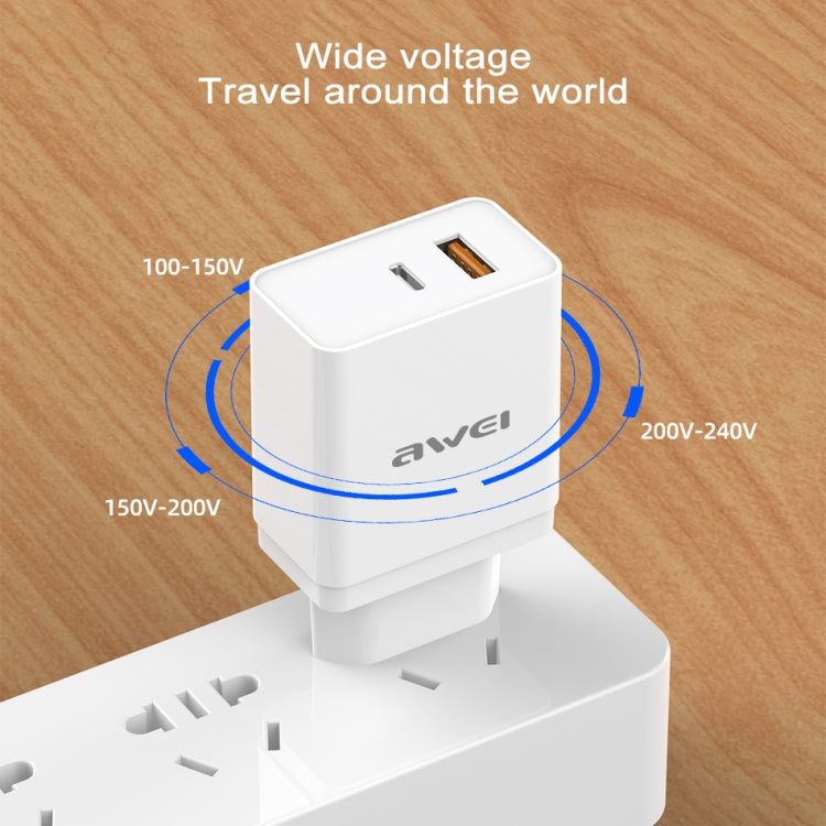 awei C-980 18W PD USB-C / Type-C + QC 3.0 Interfaccia USB Caricabatterie da viaggio a ricarica rapida, presa EU