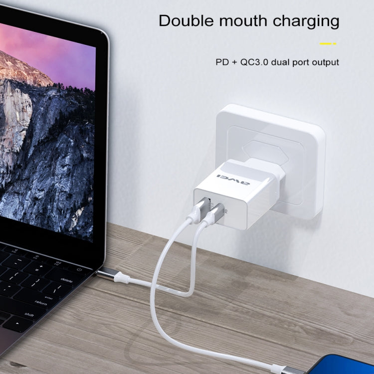 awei C-980 18W PD USB-C / Type-C + QC 3.0 Interfaccia USB Caricabatterie da viaggio a ricarica rapida, presa EU