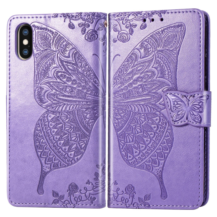 Per iPhone X Custodia in pelle con vibrazione orizzontale con farfalle e fiori d'amore con supporto, slot per carte, portafoglio e cordino, For iPhone X