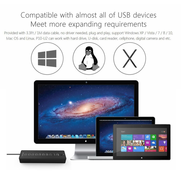 HUB ORICO P10-U2-V1 10 porte USB 2.0, USB 2.0