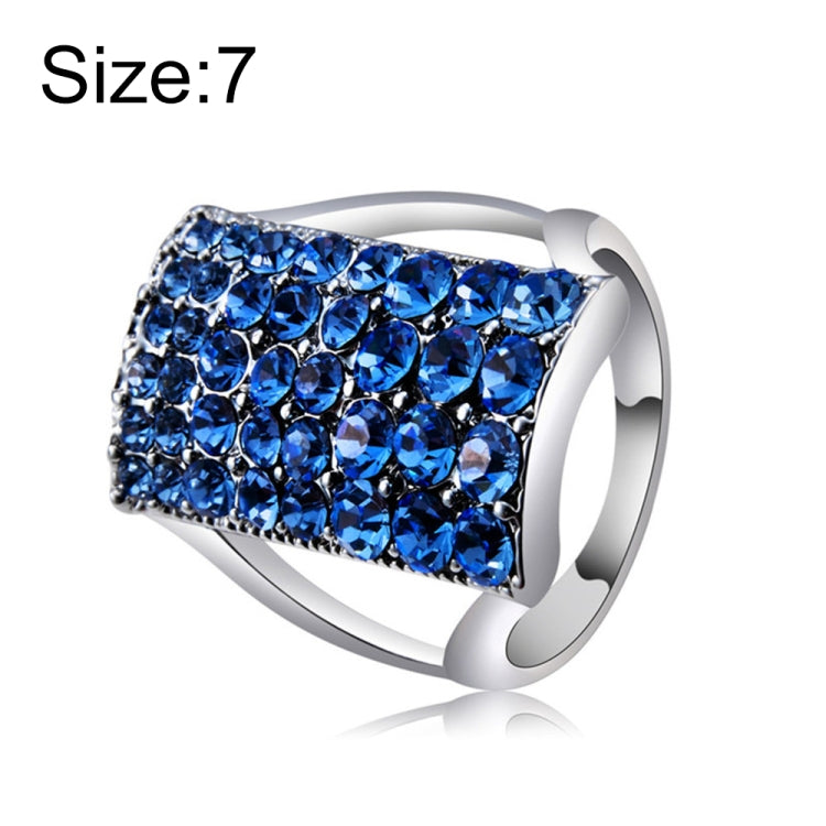 Anello rettangolare placcato in argento con cristallo blu da donna (argento con diamante, USA, misura: 7), Size: 7