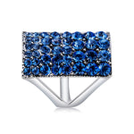 Anello rettangolare placcato in argento con cristallo blu da donna (argento con diamante, USA, misura: 7), Size: 7