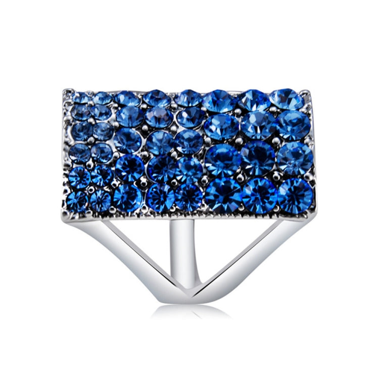 Anello rettangolare placcato in argento con cristallo blu da donna (argento con diamante, USA, misura: 7), Size: 7