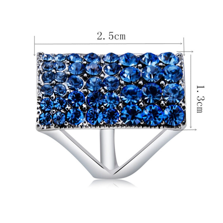 Anello rettangolare placcato in argento con cristallo blu da donna (argento con diamante, USA, misura: 7), Size: 7