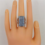 Anello rettangolare placcato in argento con cristallo blu da donna (argento con diamante, USA, misura: 7), Size: 7